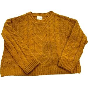 Mustard Yellow Cable knit chenille crop top